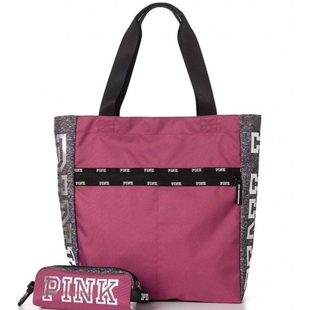 PINK Victoria's Secret Magenta Tote Bag with Black Handles